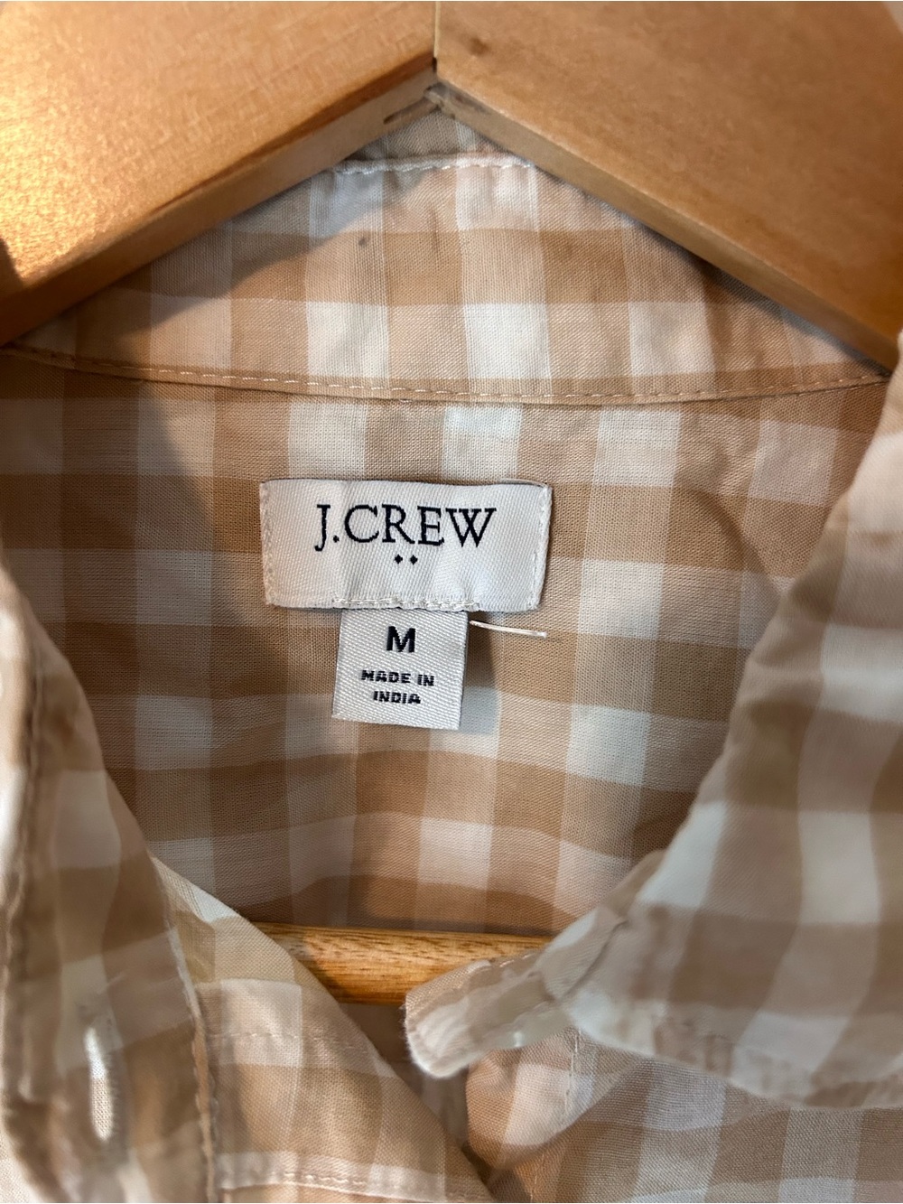 J. Crew Gingham Flannel Button Up Size M Tan & White 100% Cotton Casual - Picture 5 of 13